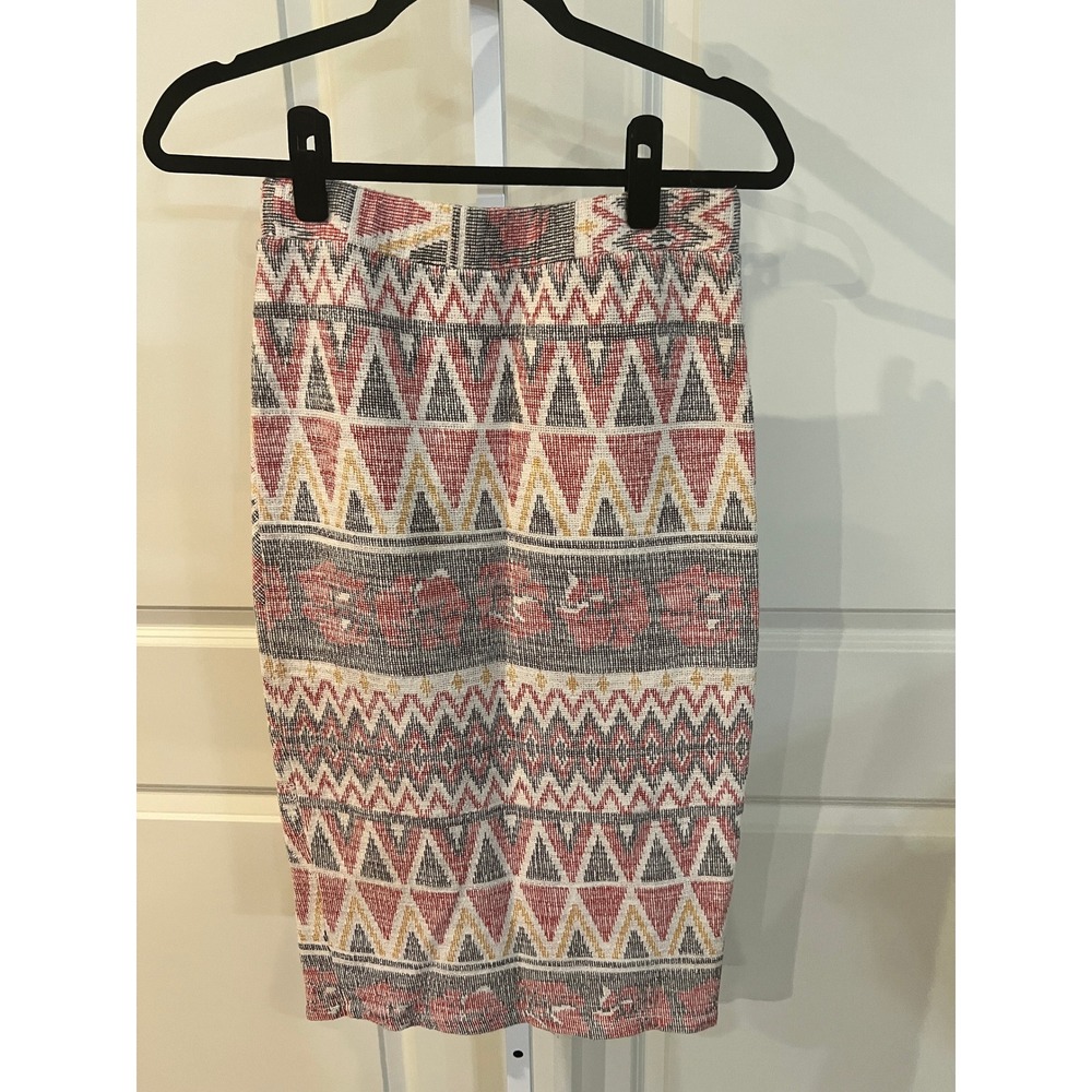 Free People Southwestern Geometric Floral Jacquard Midi Pencil Skirt Red Black